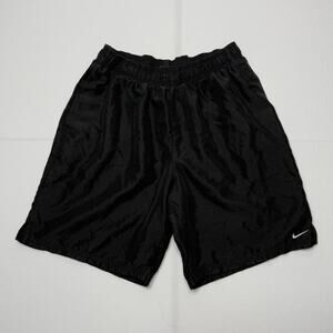 Nike Black Nylon Mesh-Lined Athletic Shorts Size L Swoosh Logo Gym Sports